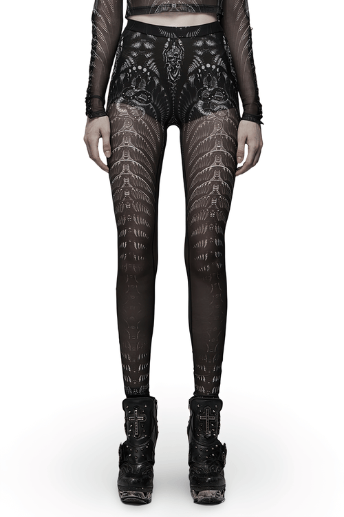 Punk Rave Legging Squelette Gothique Noir et Blanc