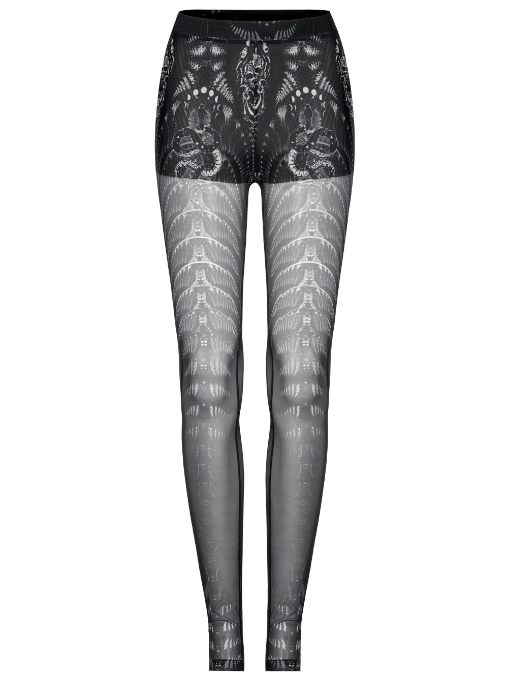 Punk Rave black and white gothic skeleton leggings with eye-catching mesh design for a bold statement.