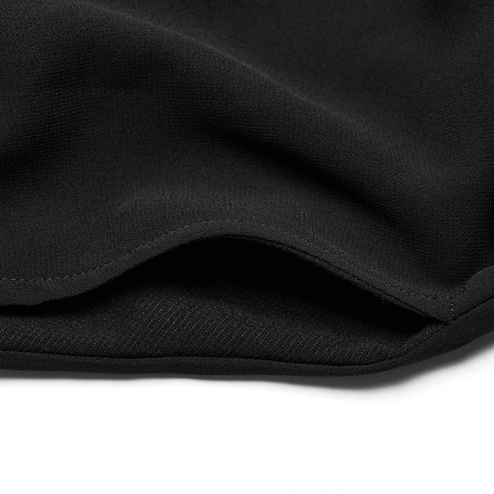 Close-up of black chiffon fabric showcasing its soft texture, perfect for Punk Rave sheer leg pants.