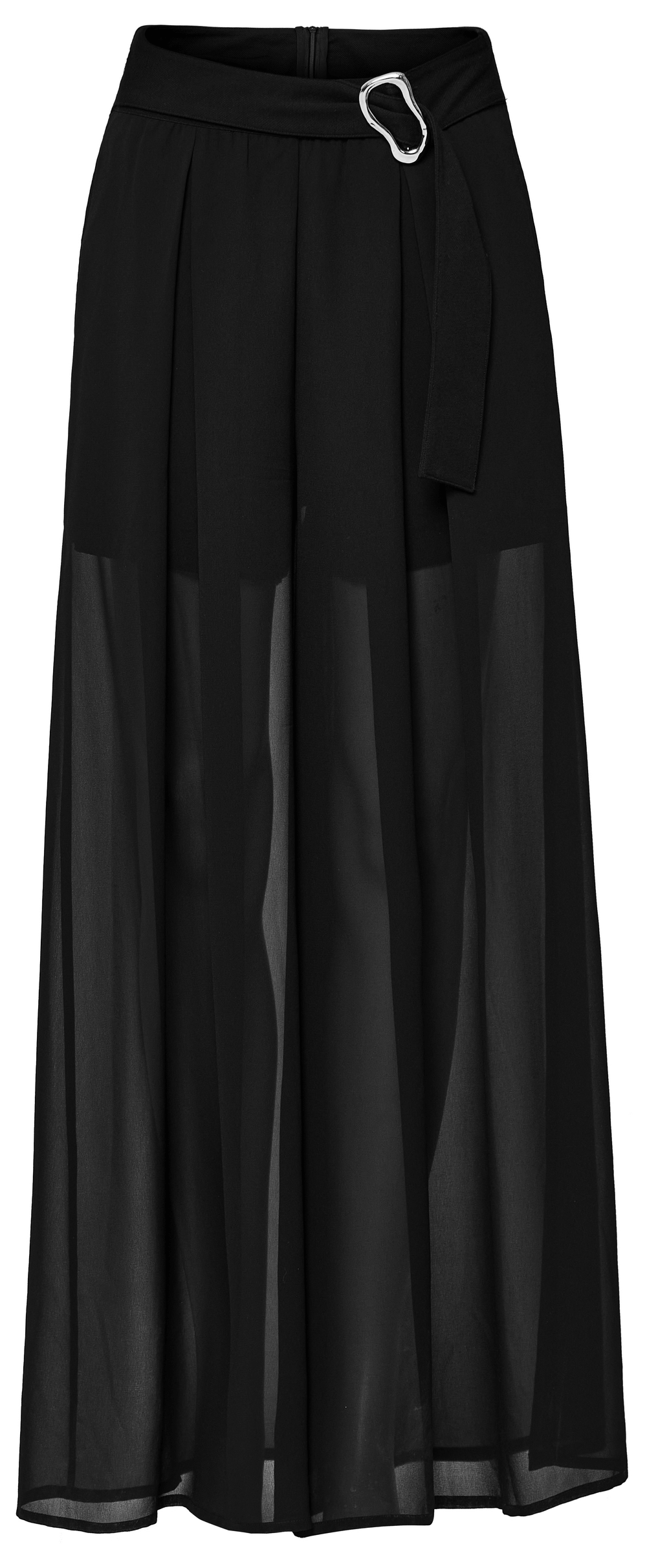 Punk Rave black chiffon sheer leg pants with buckle detailing and loose fit, perfect for edgy style.
