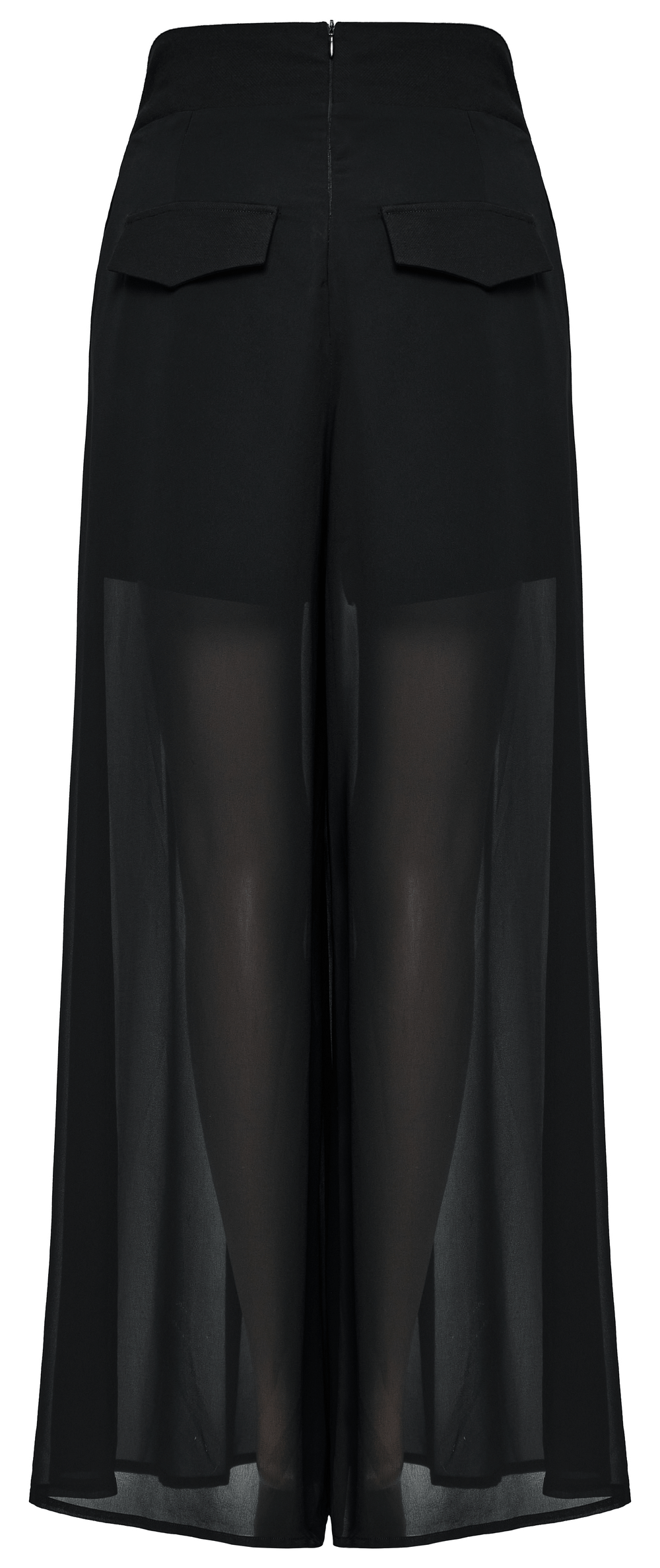 Punk Rave black chiffon sheer leg pants with buckle detailing, stylish and edgy loose fit design.