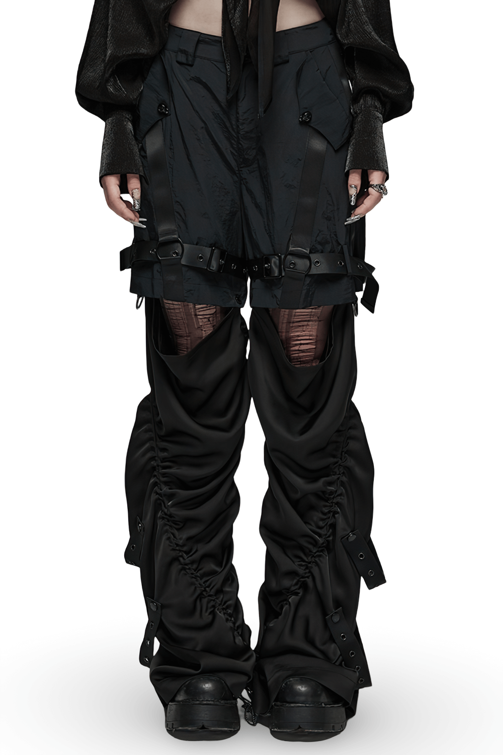 Punk Rave Black Detachable Cargo Pants-Shorts