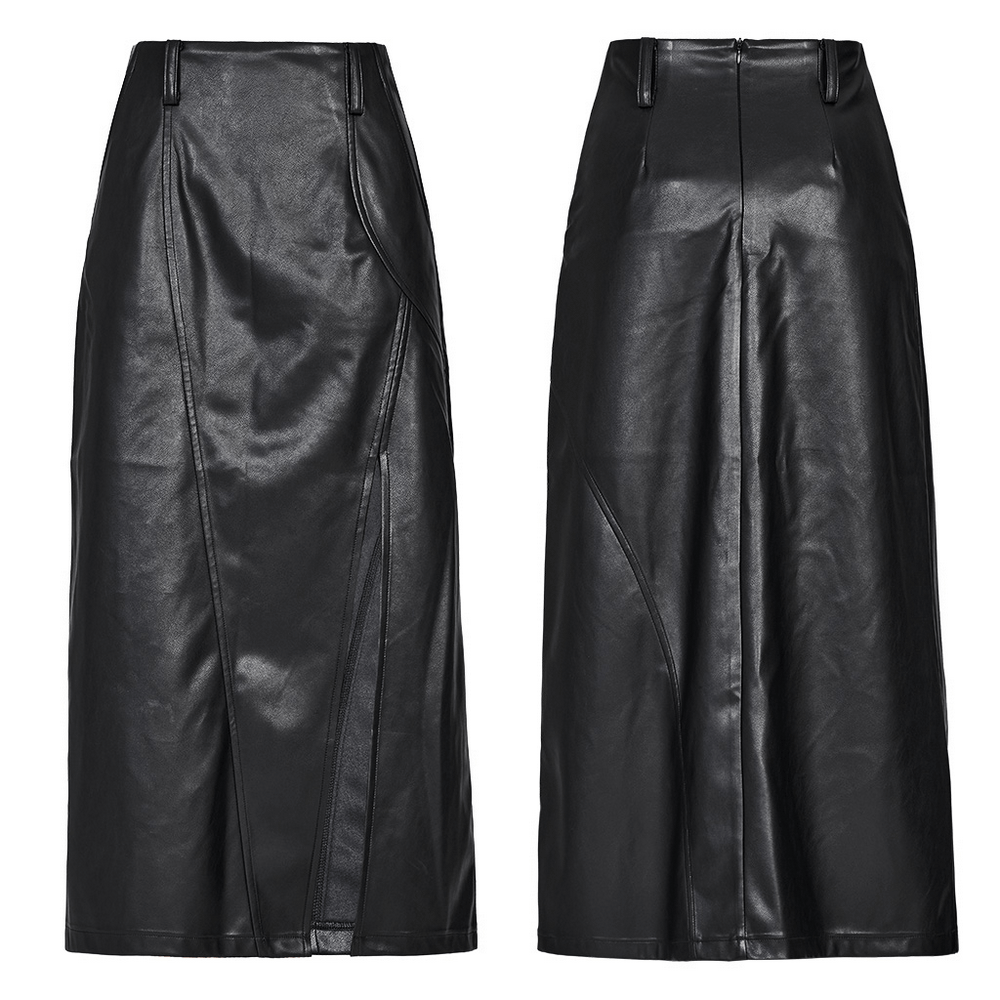 Punk Rave Black Faux Leather High Waist A-Line Split Skirt