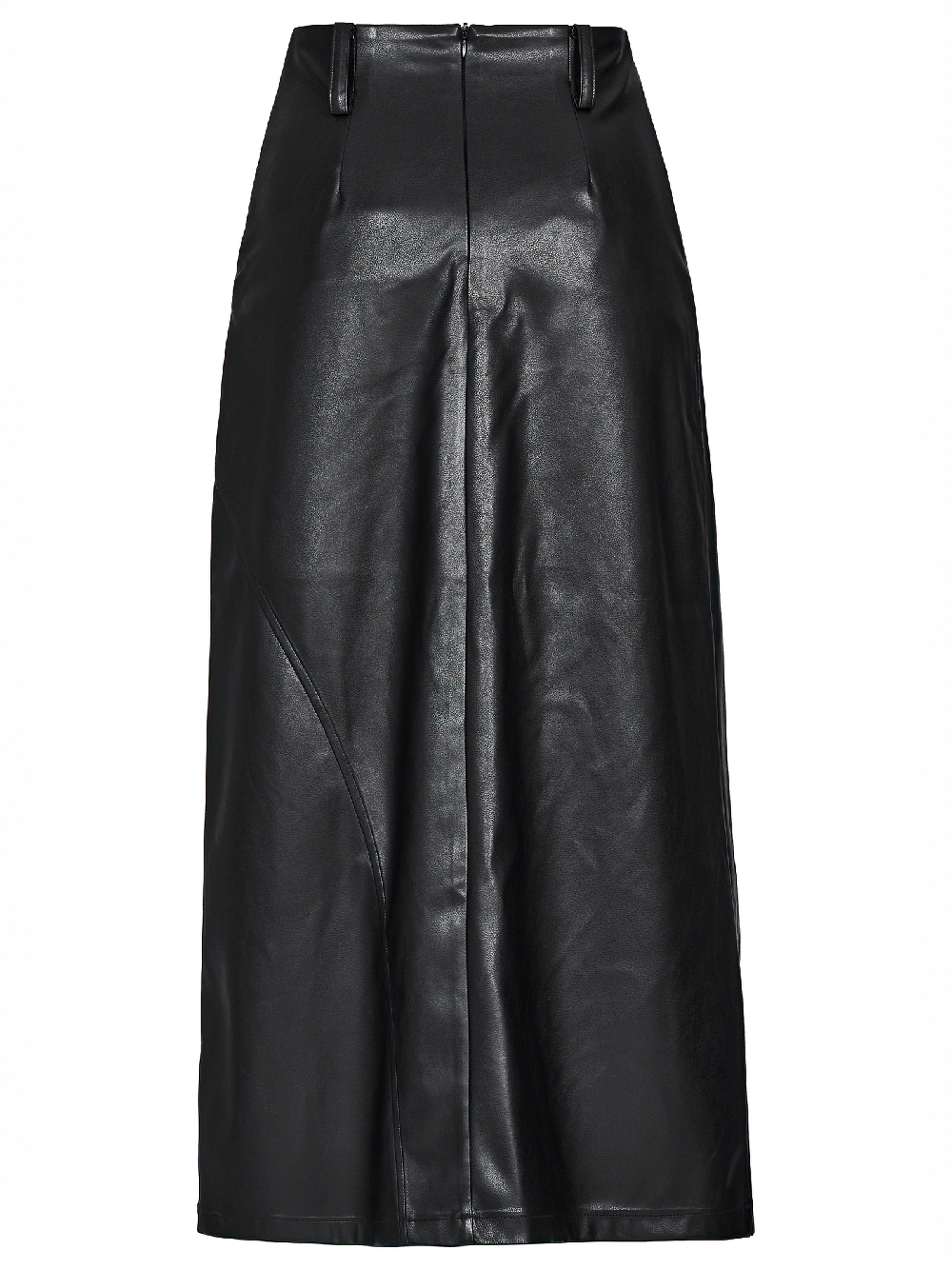 Punk Rave black faux leather high waist A-line split skirt with side slit and invisible zipper.