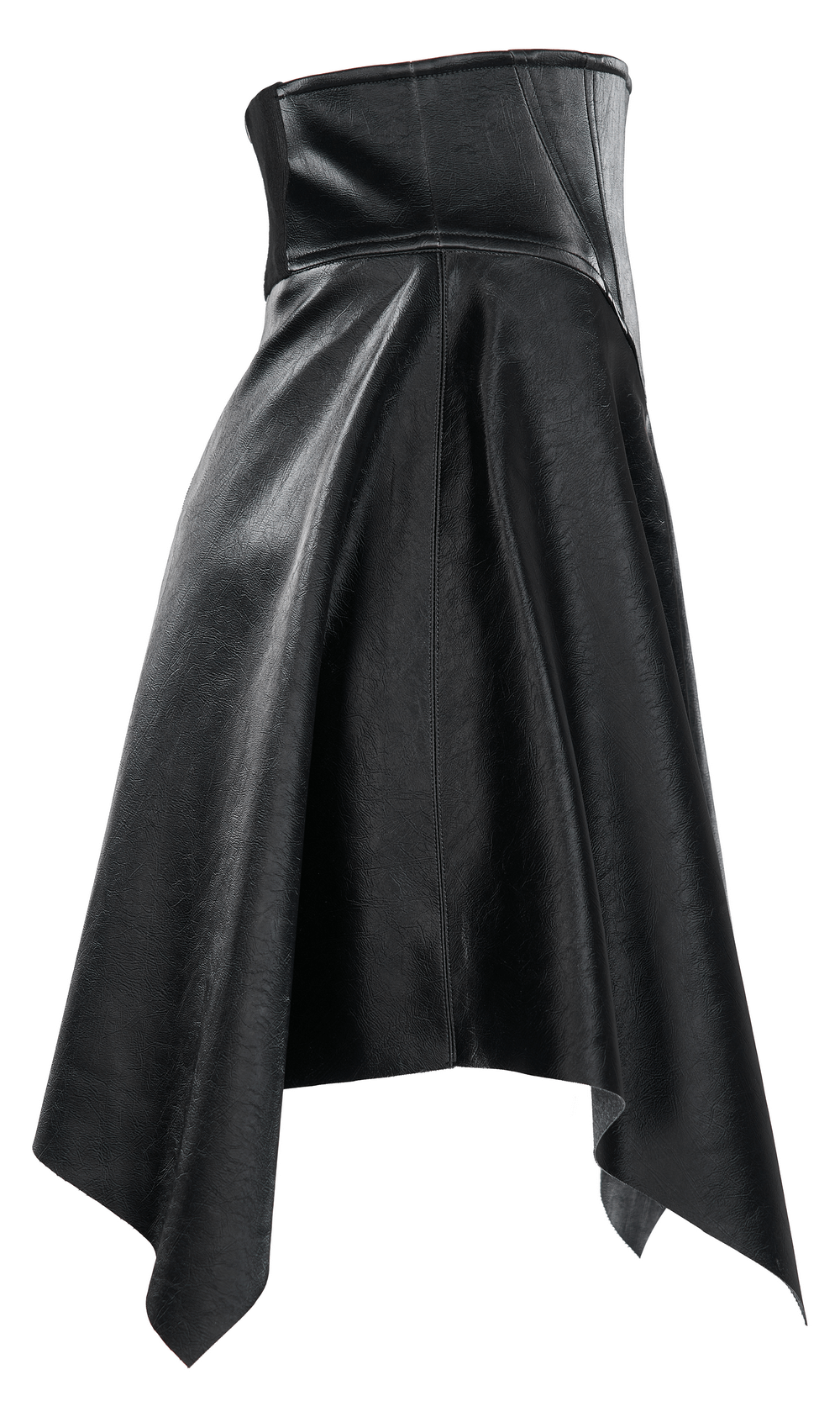 Punk Rave Black Faux Leather Mini Skirt / High Waist Seal Square Hem