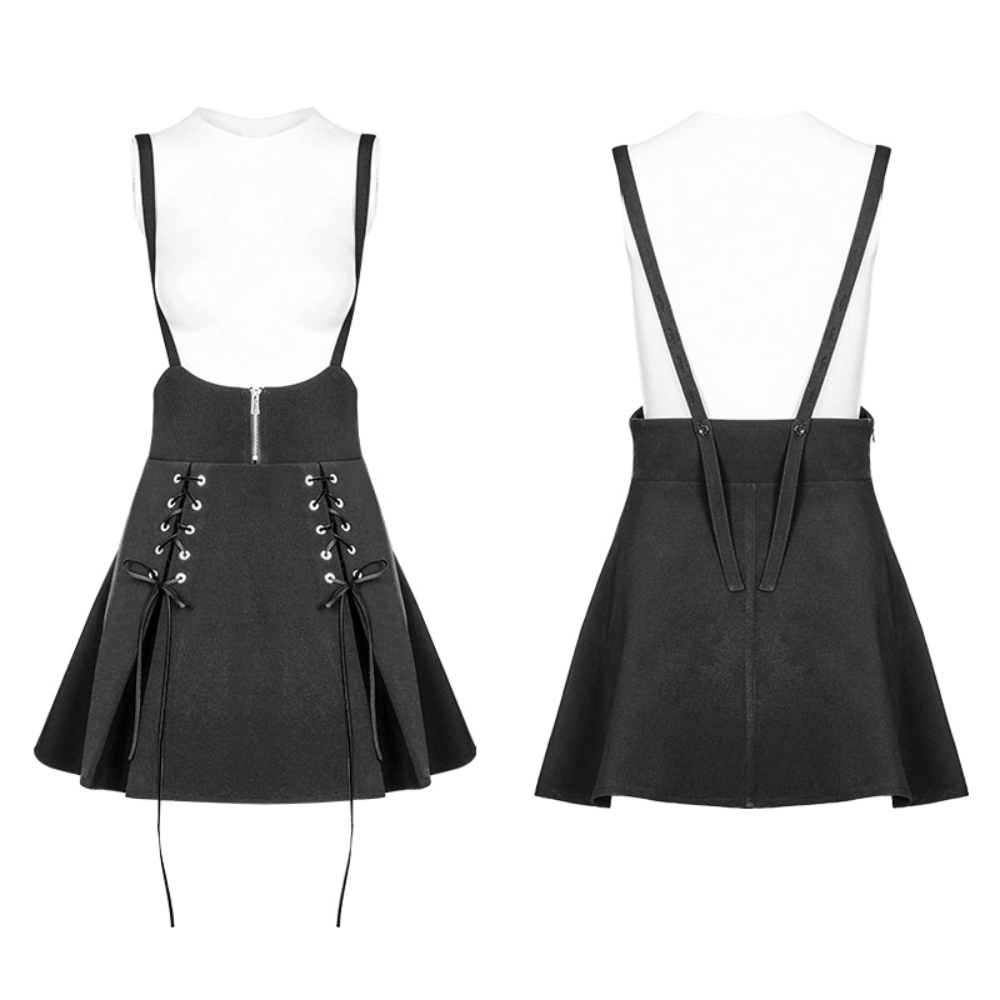 Punk Rave Black Gothic A-Line Skirt Zipper and Lace-Up