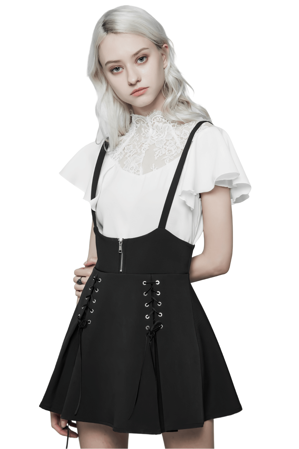 Punk Rave Black Gothic A-Line Skirt Zipper and Lace-Up