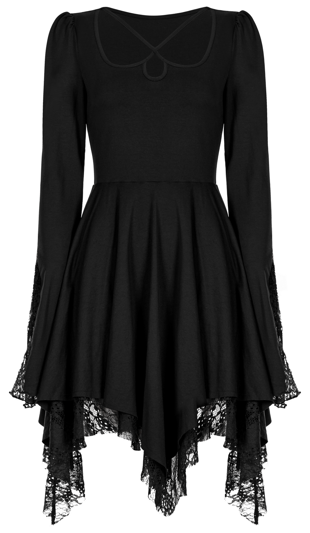 Punk Rave Black Gothic Dress with Lace Detailing