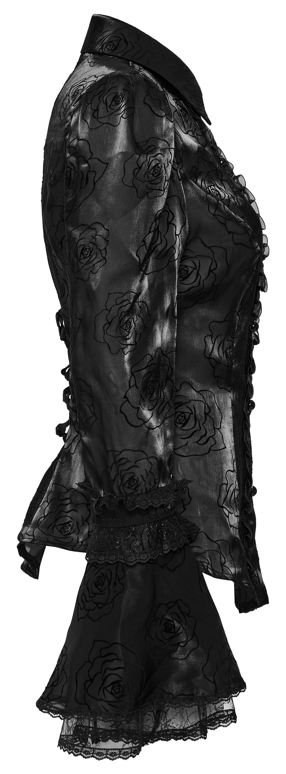 Punk Rave Black Gothic Rose Print Flare Sleeve Shirt