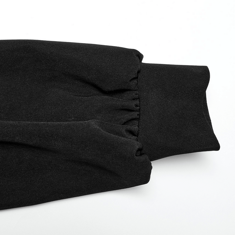 Close-up of the high collar sleeve detail on the Punk Rave black gothic techwear dress.