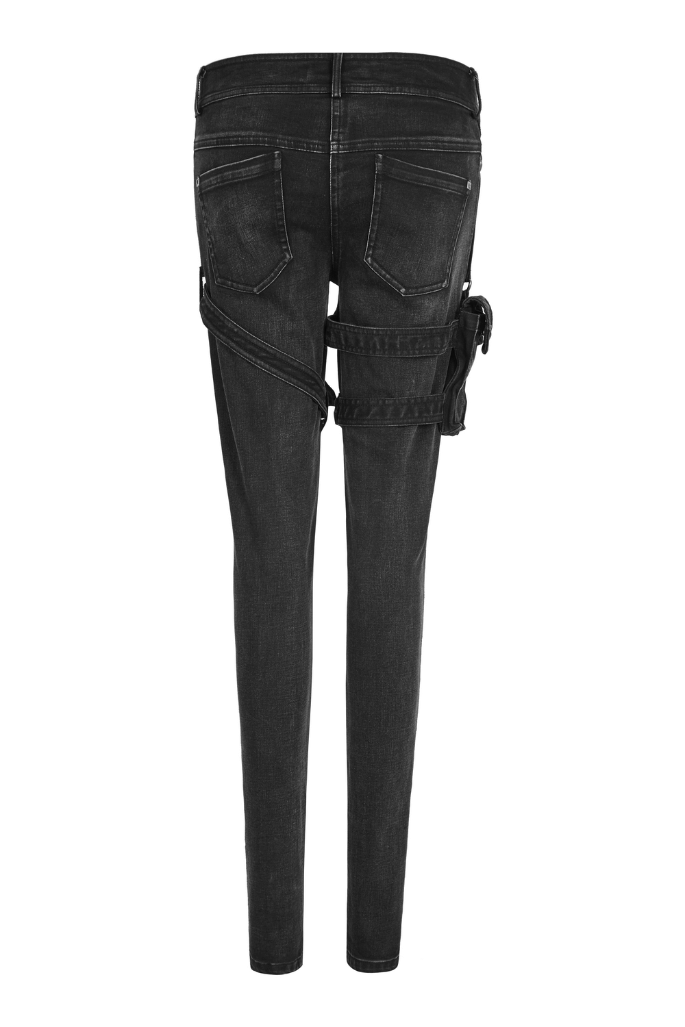 Back view of Punk Rave Black Grunge Skinny Jeans showcasing edgy pockets and vintage washed look.