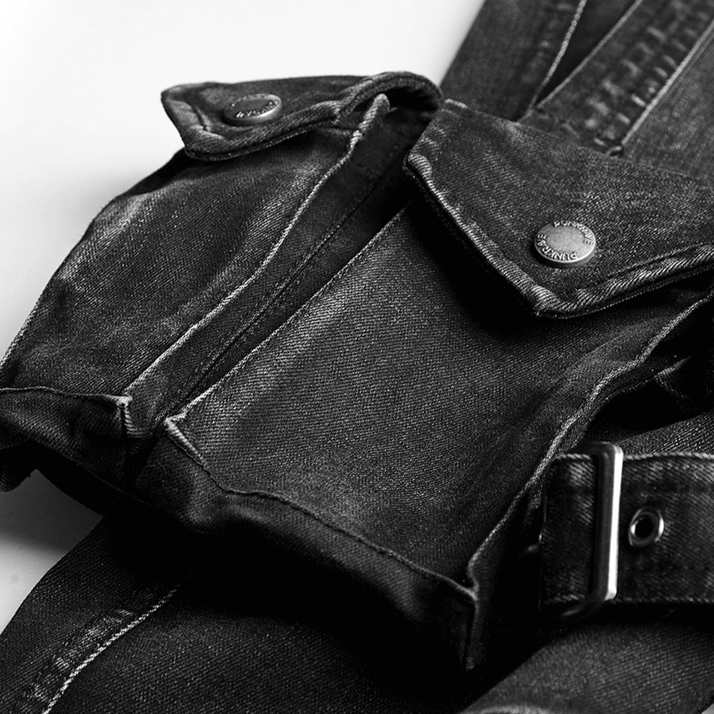 Close-up of black grunge pocket detail on Punk Rave skinny jeans with stylish grommets.