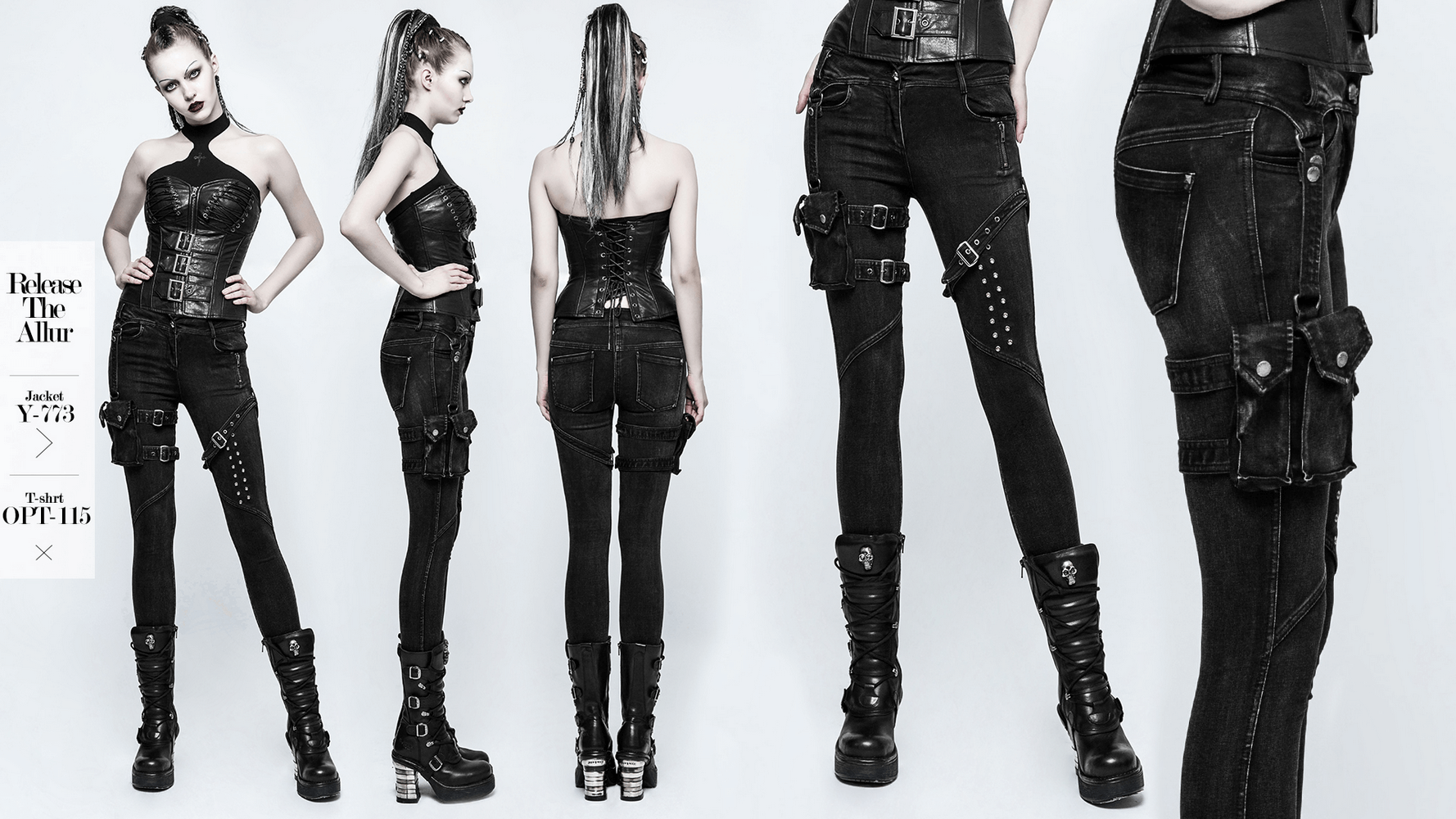 Punk Rave black skinny jeans with edgy pockets, grommets, and a stylish vintage washed look.