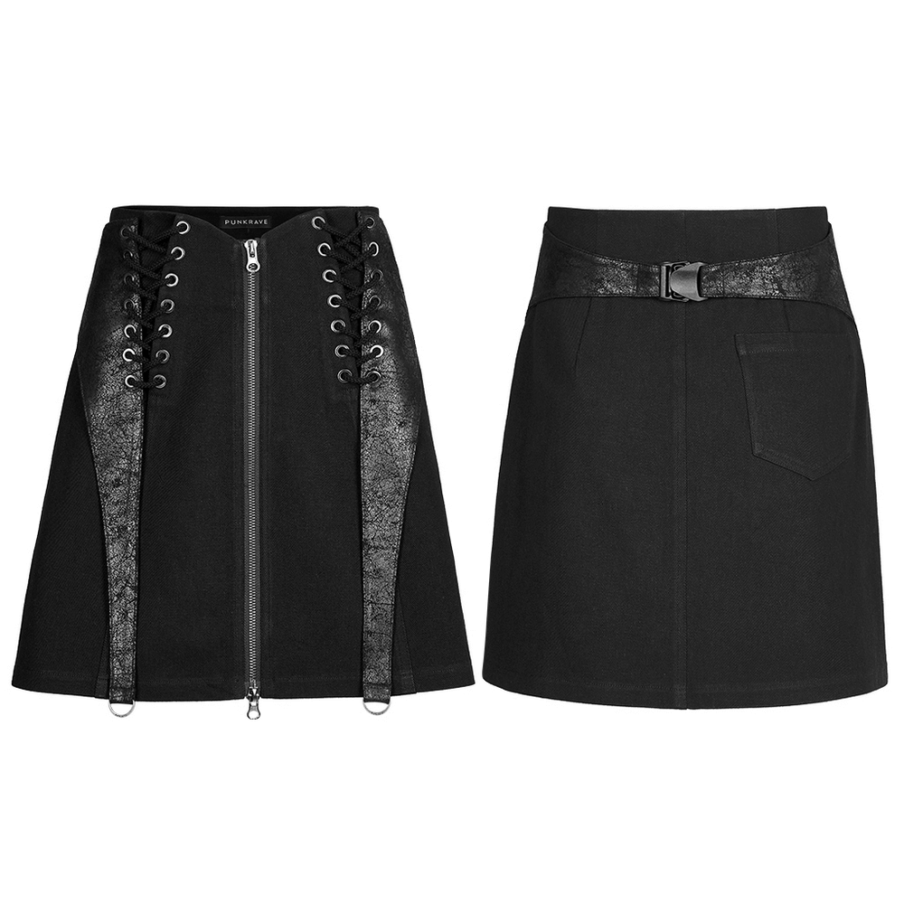 Punk Rave Black High Waist Skirt with Zipper and Detachable Pieces