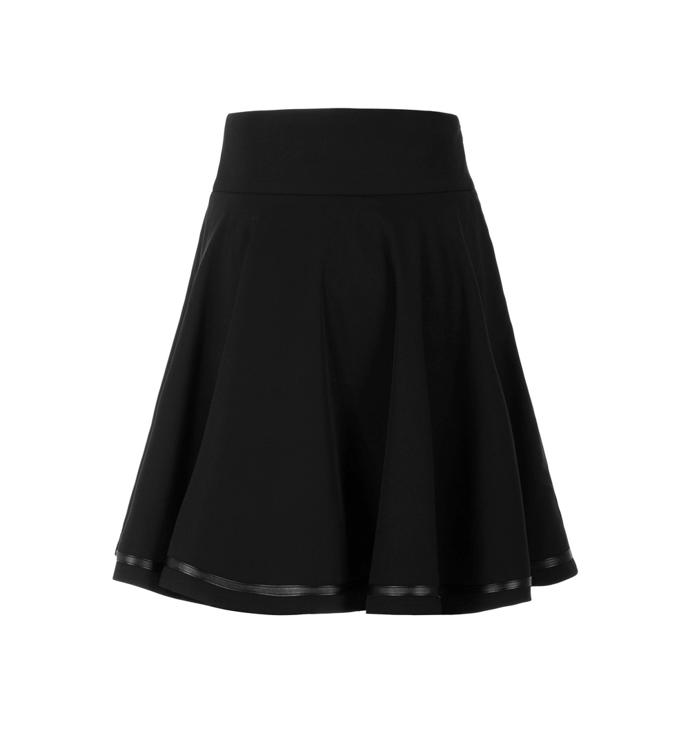 Punk Rave black high-waisted mini skirt with pleats and decorative buckle for edgy fashion style.