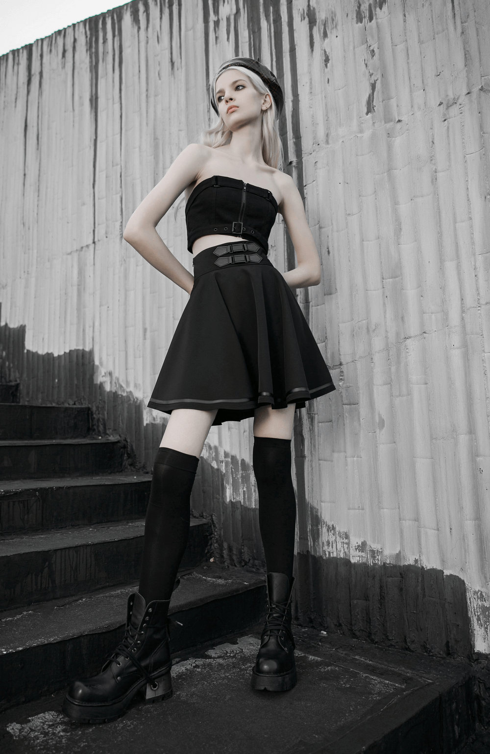Punk Rave Black High-Waisted Skirt with Buckle