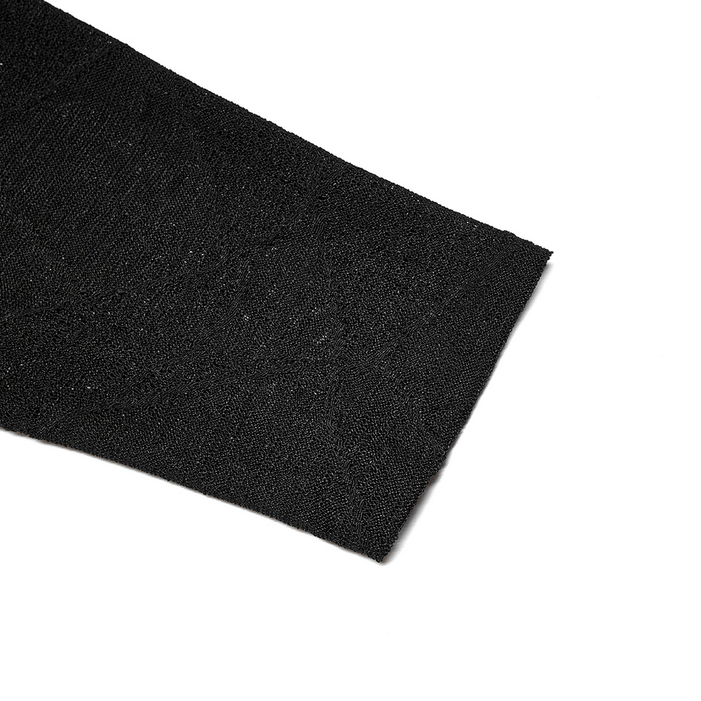 Close-up of the textured black knit fabric of a Punk Rave skull lace cardigan, showcasing the soft and stretchy material.