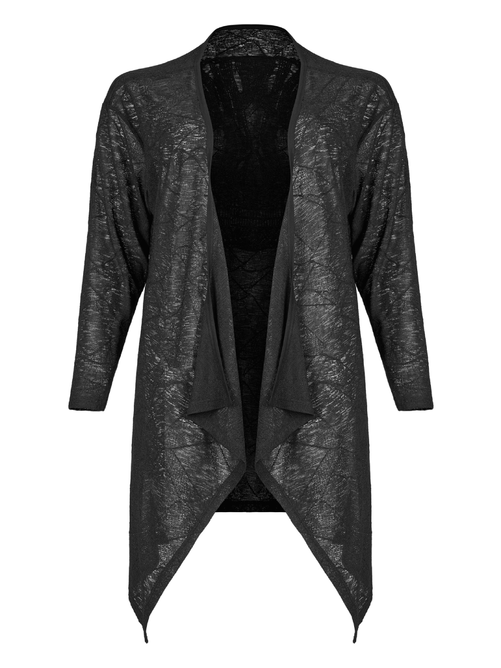 Punk Rave black skull lace knit cardigan with asymmetrical hem for edgy goth style.