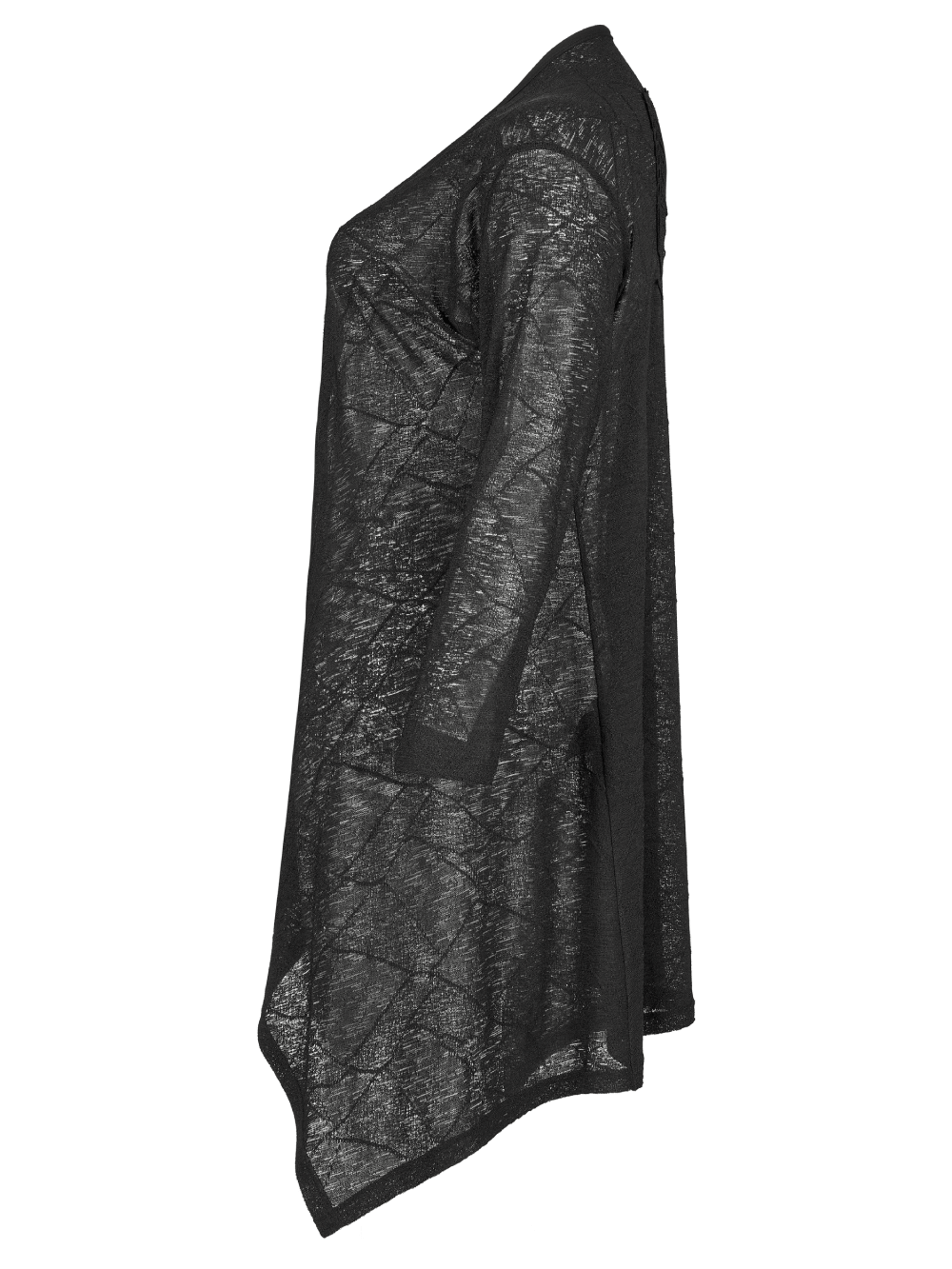 Asymmetrical black skull lace knit cardigan from Punk Rave, perfect for edgy goth fashion layering.