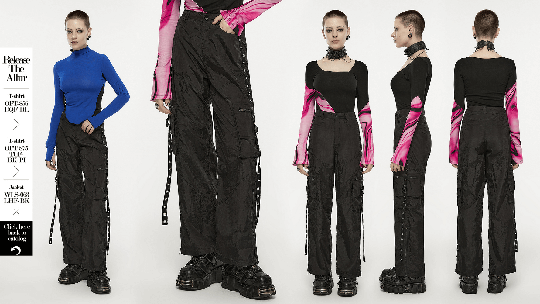 Punk Rave Black Cargo Pants featuring modern straight leg fit, side chains, and edgy design elements.