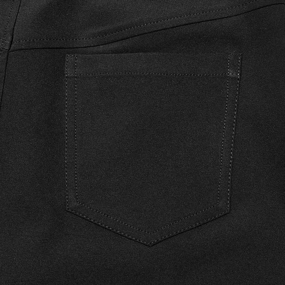 Close-up of a sleek black fabric pocket on a punk midi skirt showcasing edgy design details.