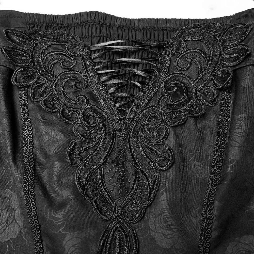 Close-up of intricate black lace and embroidered detailing on the Punk Rave Celestia Gothic dress neckline.