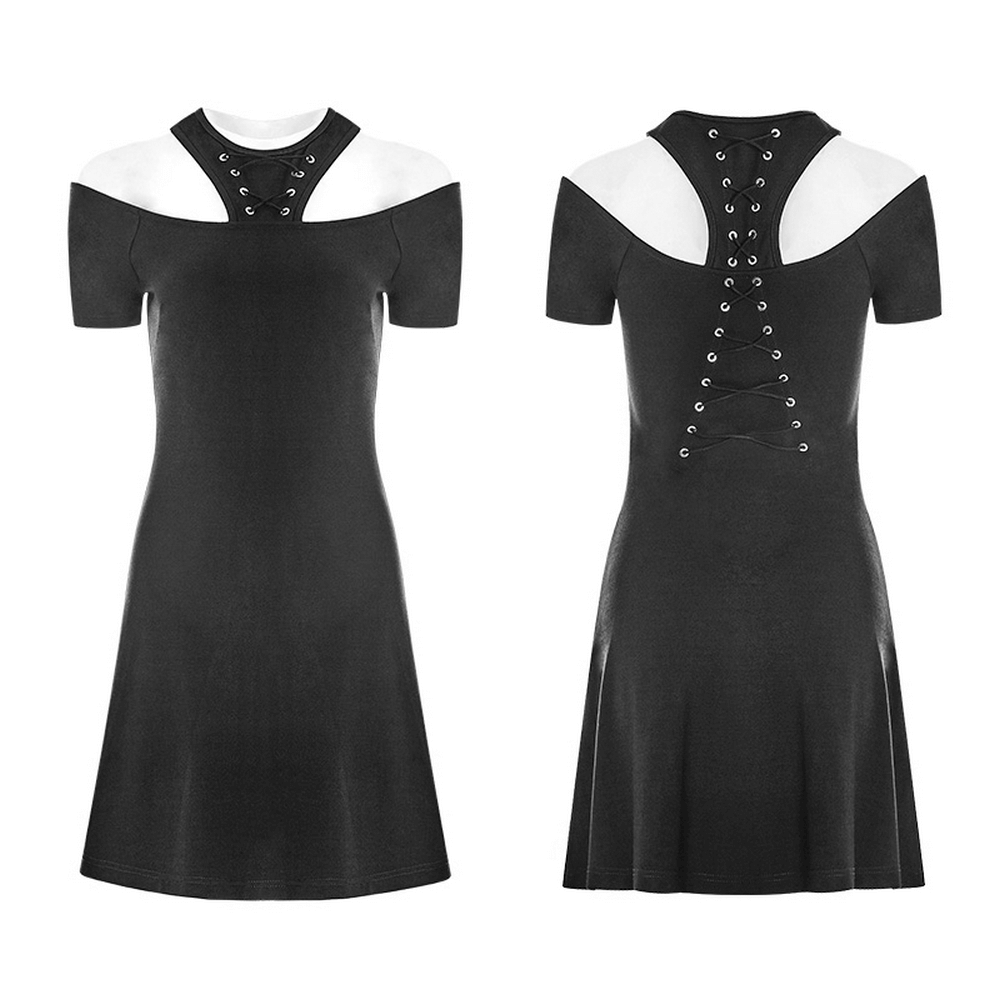 Punk Rave Corn Tie Rope Mini Dress - Black Gothic