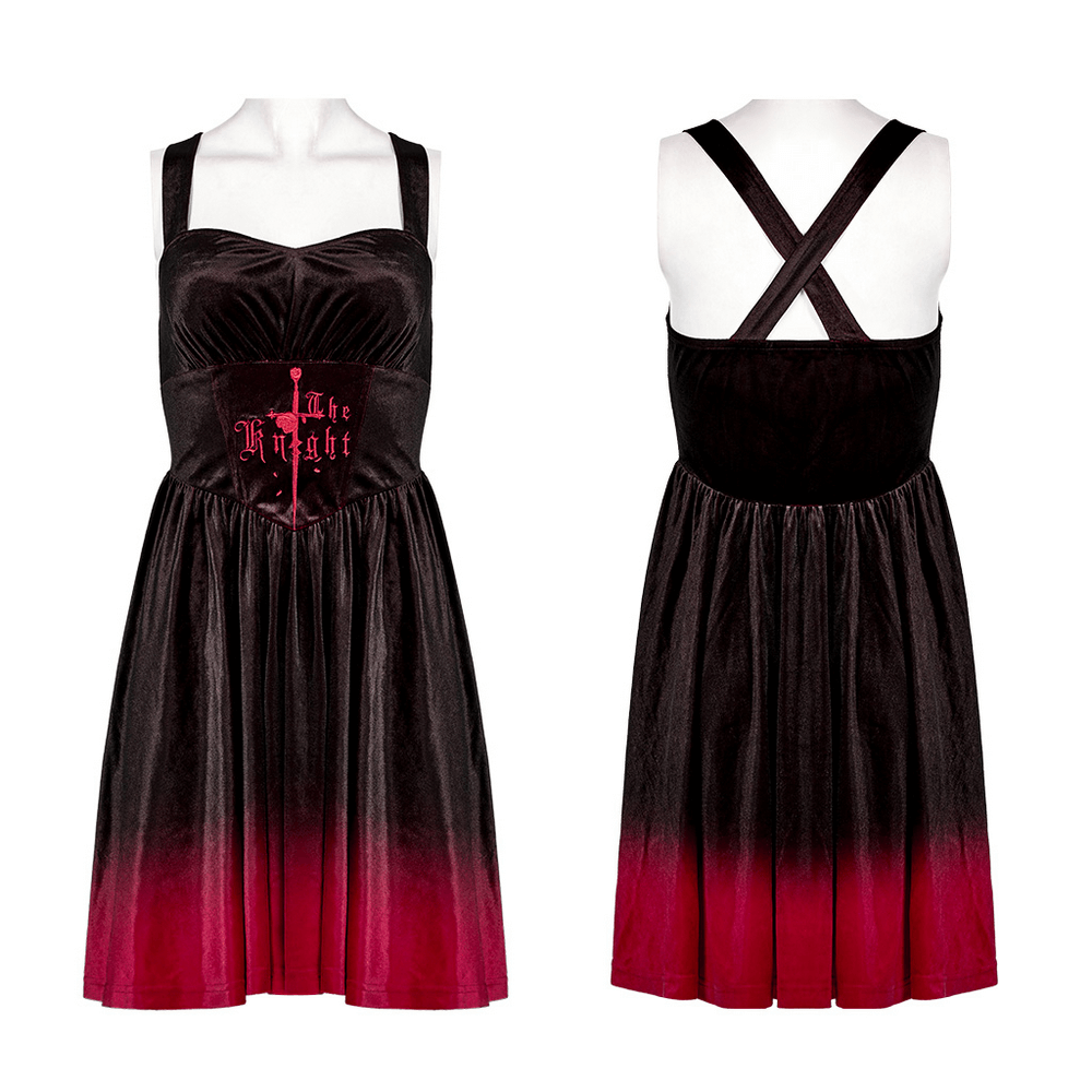 Punk Rave Dark Gothic Embroidered Velvet Dress
