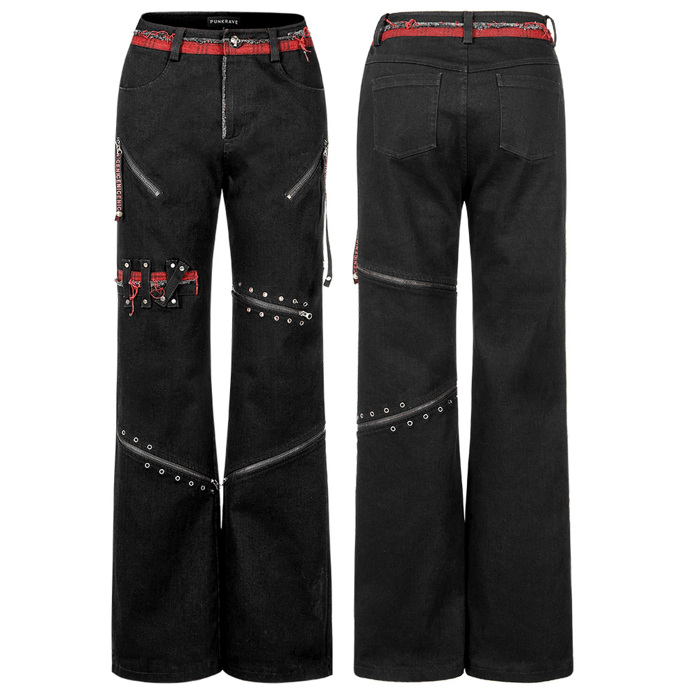 Punk Rave Decadent Black and Red Zipper Straight Leg Jeans