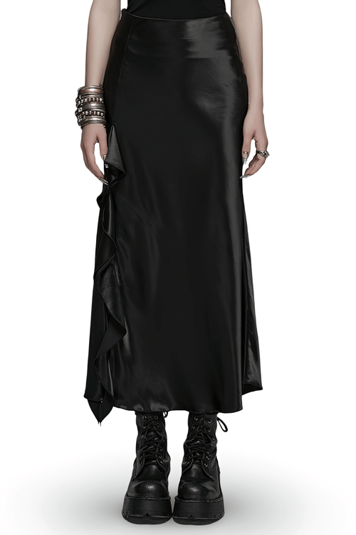Punk Rave Gothic Schwarzer drapierter A-Linien-Rock mit asymmetrischen Rüschen