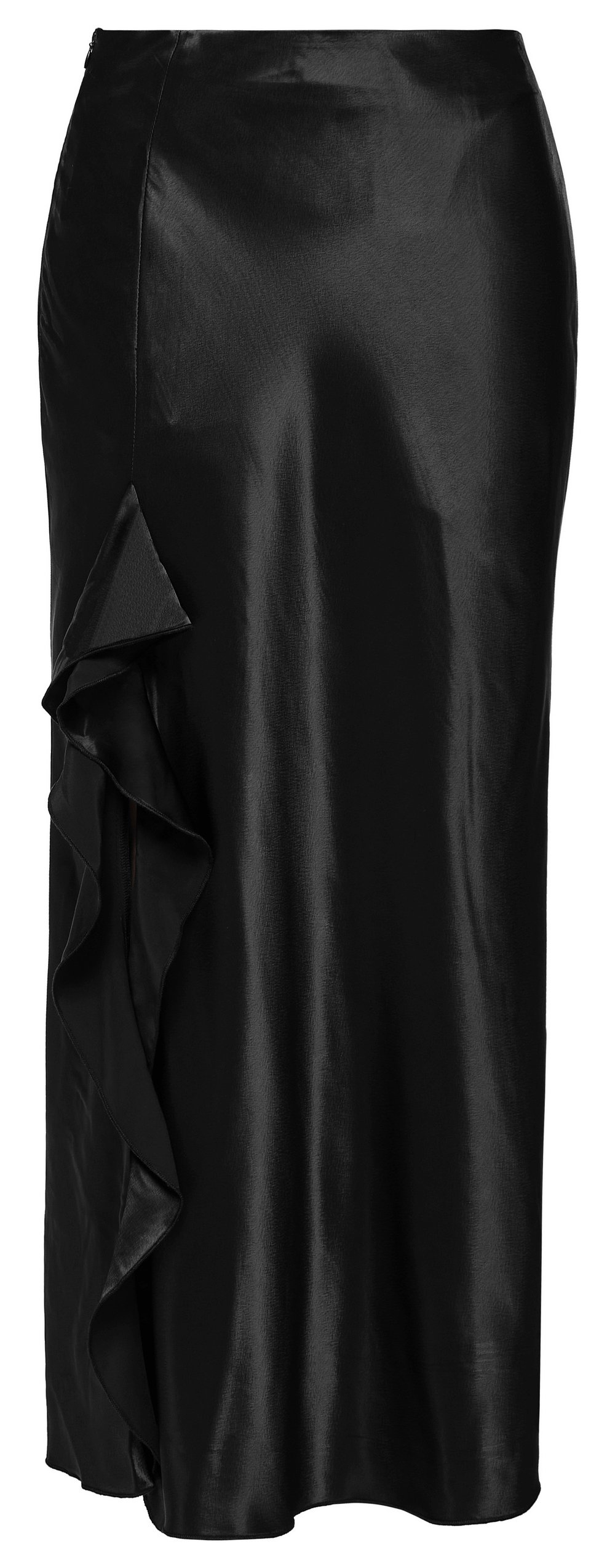Punk Rave gothic black A-line draped skirt with asymmetrical ruffles and cascading side split.