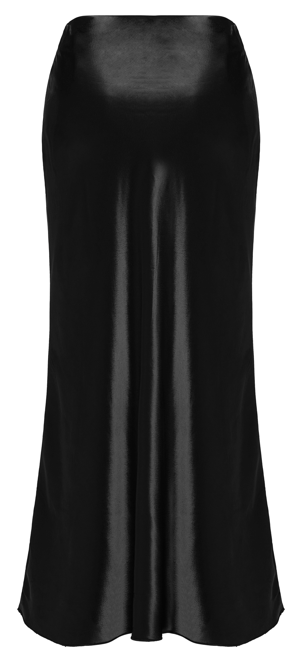 Gothic black A-line draped skirt with asymmetric ruffles and smooth fabric for a dark romantic look.