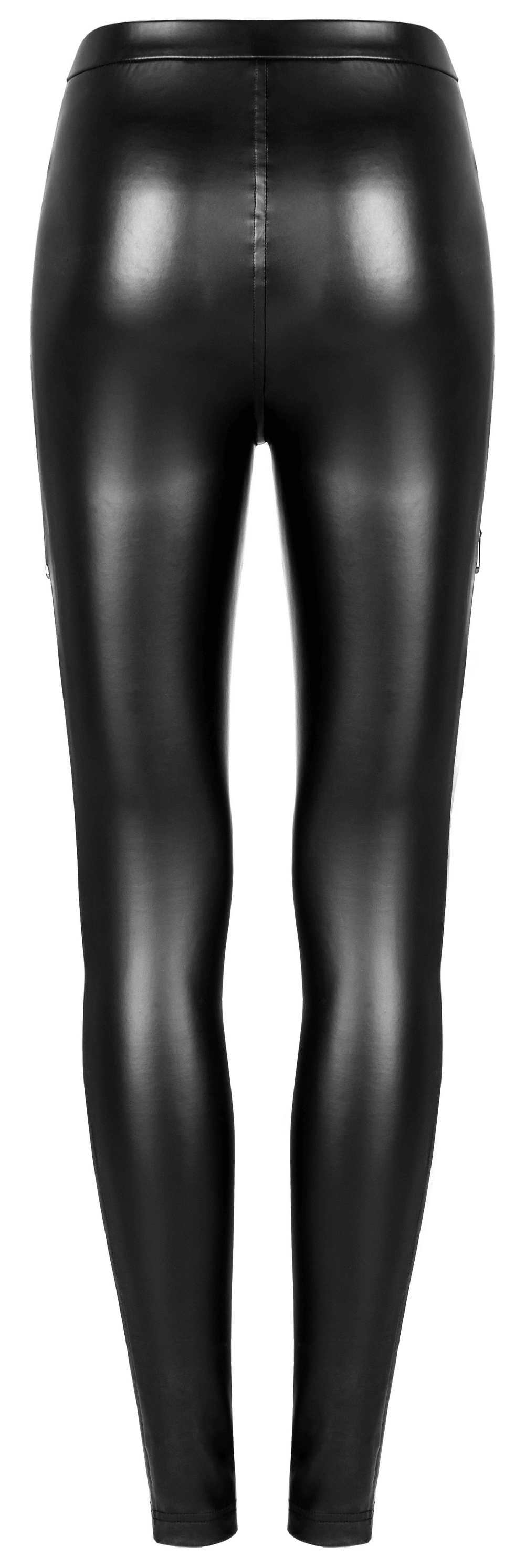 Punk Rave Gothic black faux leather pants with a slim fit and high waist, featuring a sleek back design.