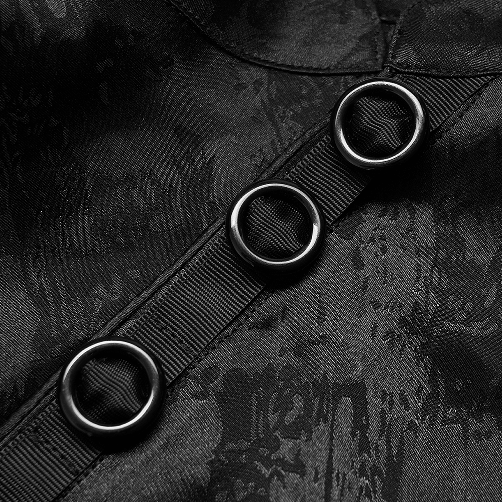 Close-up of concealed buckles on Punk Rave Gothic Cheongsam Dress fabric, showcasing its edgy design and texture.