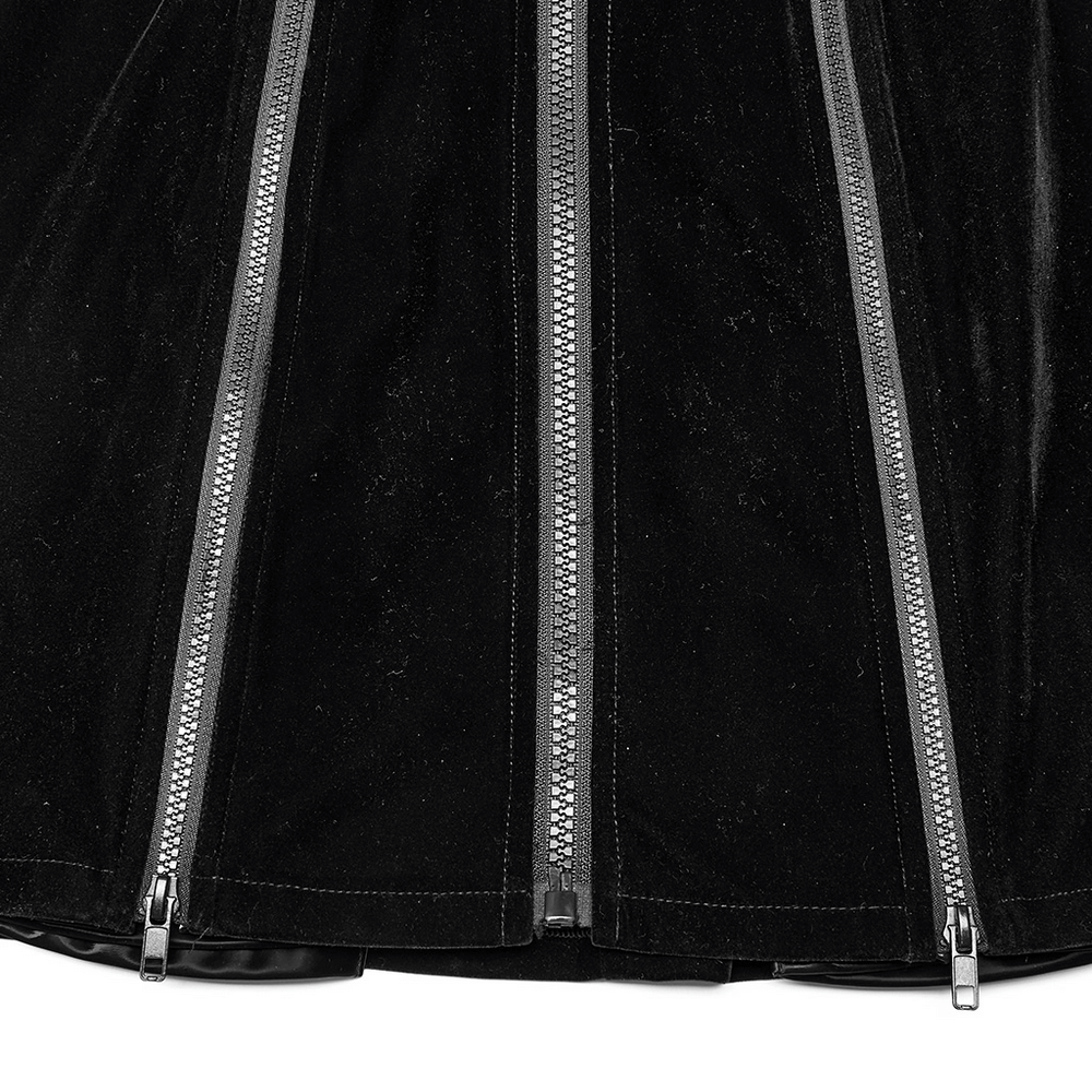Close-up of Punk Rave Gothic Crescent Moon Dress with multiple zippers in black techwear style.
