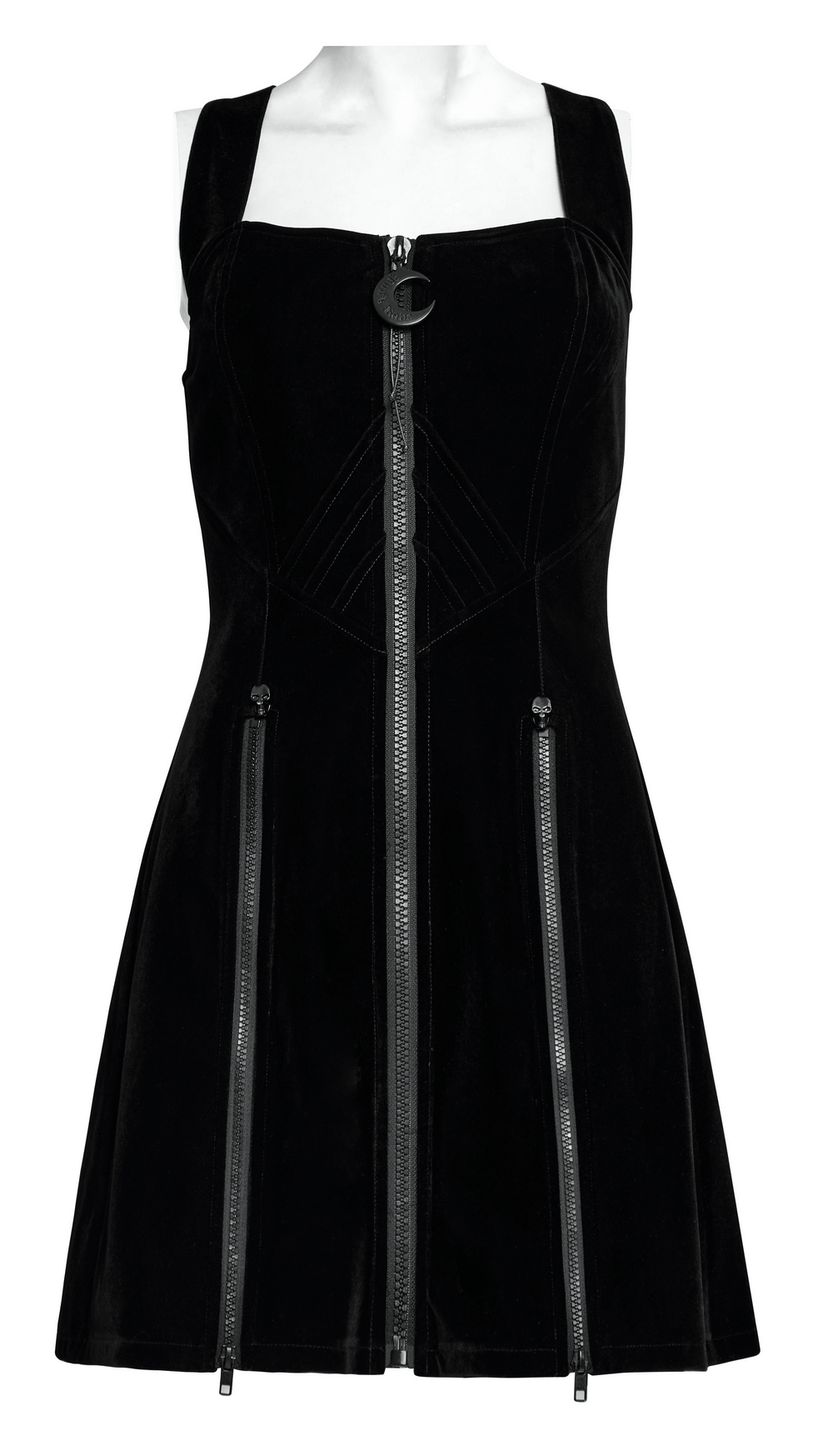 Punk Rave Gothic Crescent Moon Dress - Black Techwear