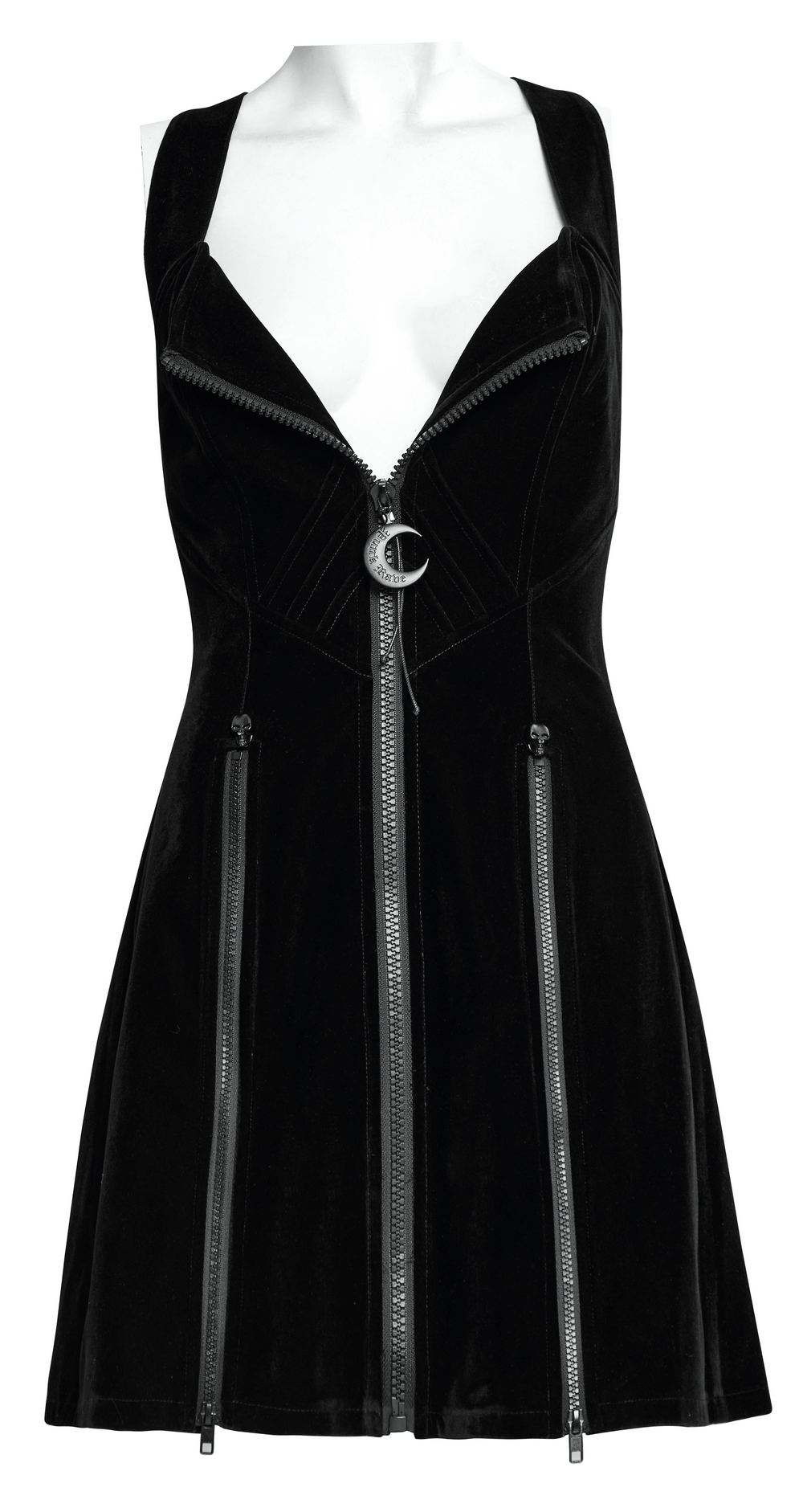 Punk Rave Gothic Crescent Moon Dress - Black Techwear