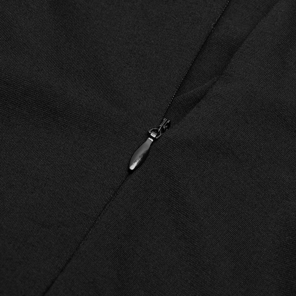 Close-up of the zipper detail on the Punk Rave Gothic Crescent Moon Dress, showcasing its sleek design.
