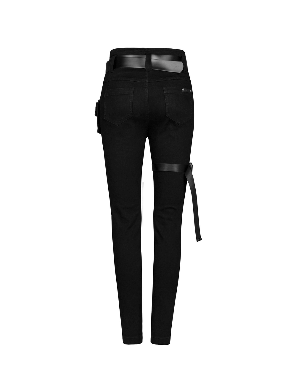 Punk Rave Gothic Detachable Belt Mid-Rise Slim Denim Jeans showing unique waistband and detachable leg loops.