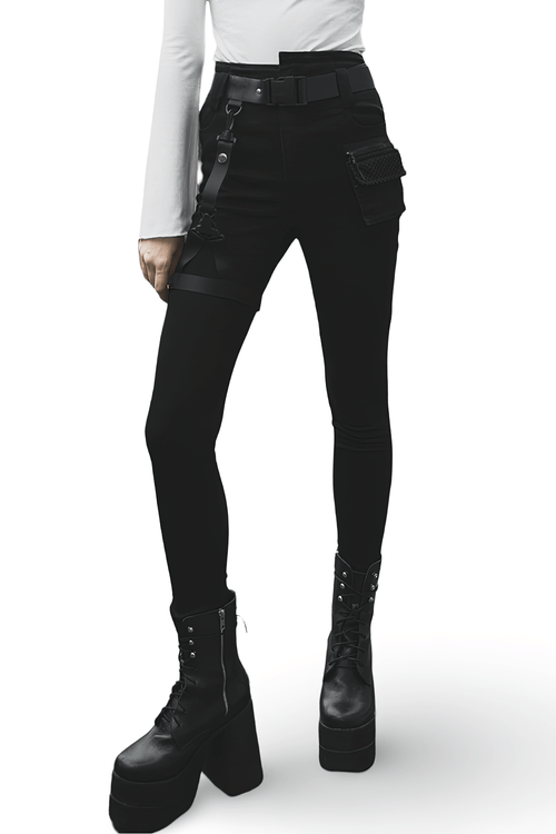 Punk Rave Gothic Detachable Belt Mid-Rise Slim Denim Jeans