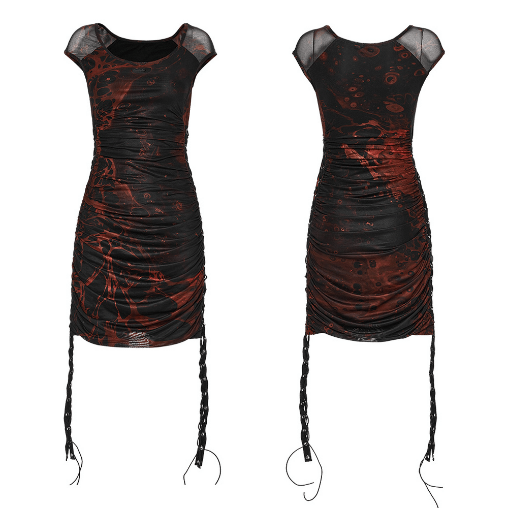 Punk Rave Gothic Dress Wormhole Print Webbing Drawstring