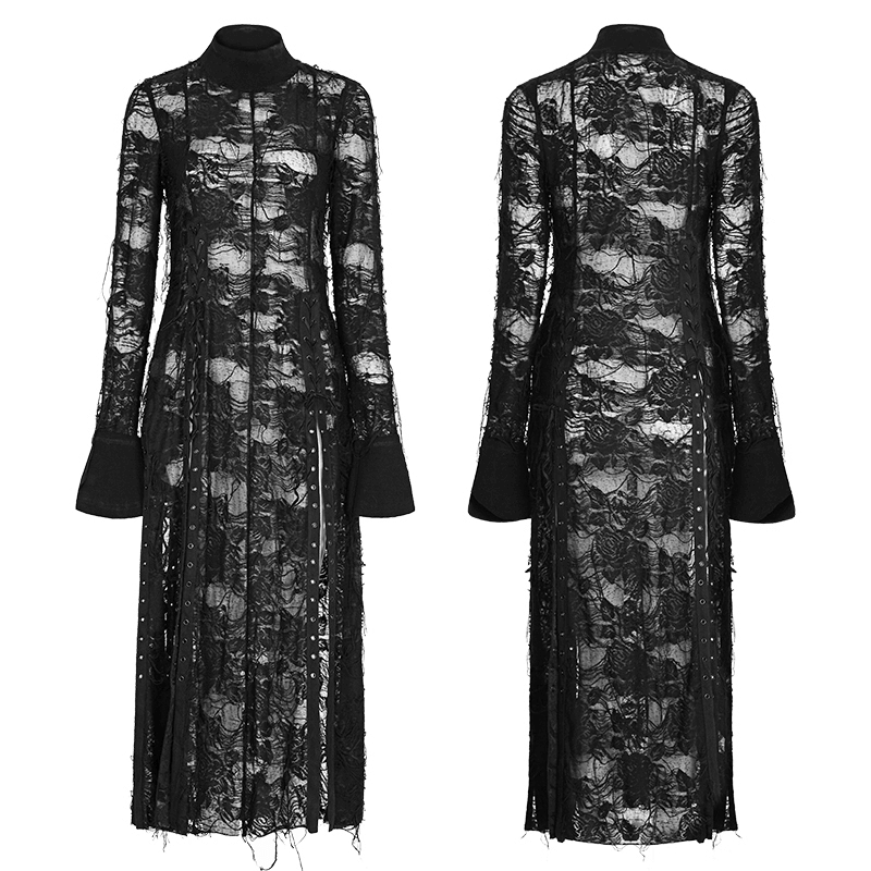 Punk Rave Gothic Lace Rope Dress in black, featuring a turtleneck and alluring lace design for a haunted style.