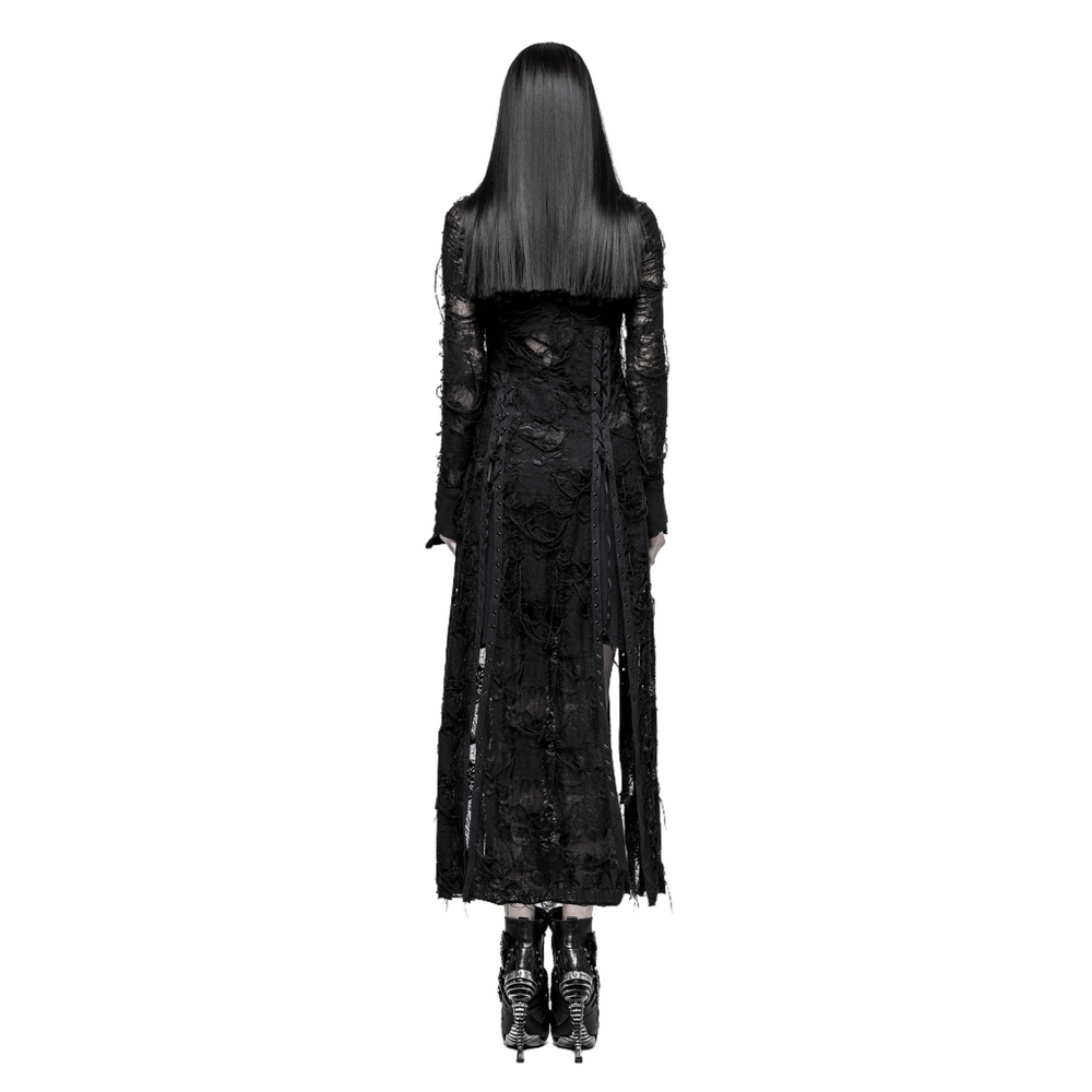 Punk Rave Gothic Lace Rope Dress in black, showcasing a haunting design and lace detailing from the back view.