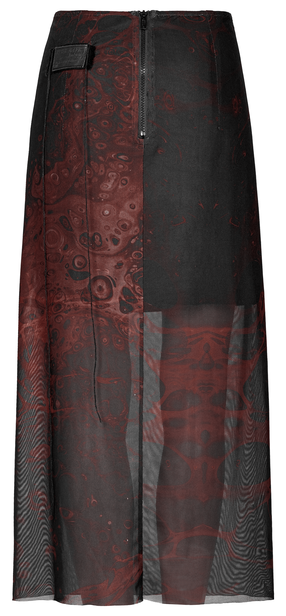 Punk Rave Gothic Lava Skirt - Irregular Printed Gauze Midi