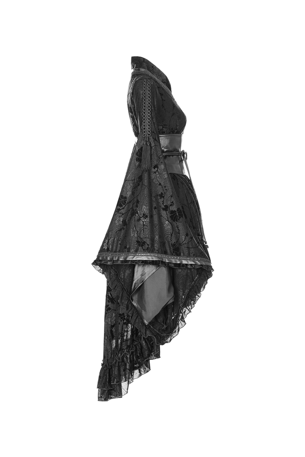 Side view of Punk Rave Gothic Lolita Flocking Lace Kimono Dress showcasing elegant lace and flowing design.