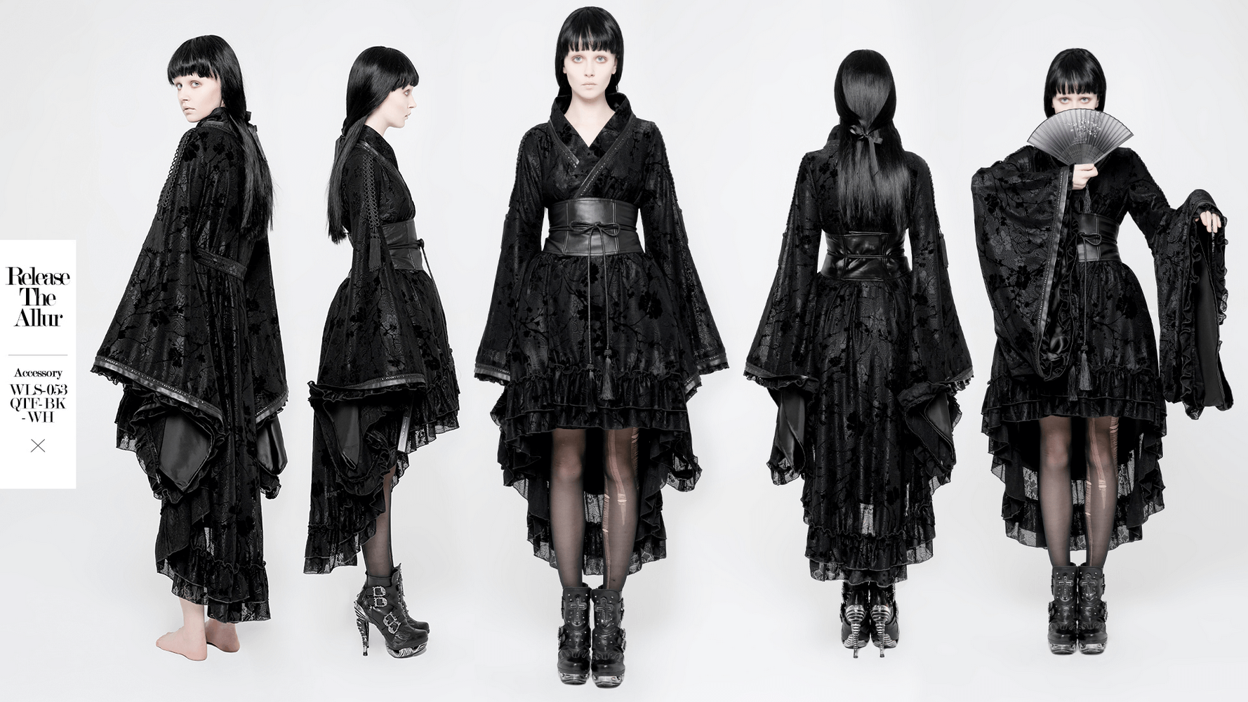 Punk Rave Gothic Lolita Flocking Lace Kimono Dress