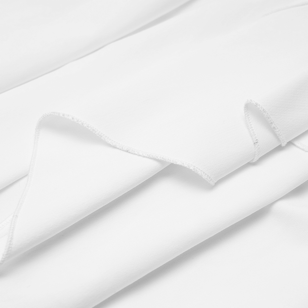 Close-up of the white fabric detailing of Punk Rave Gothic Swallowtail Shirt Dress, showcasing its texture and wave design.