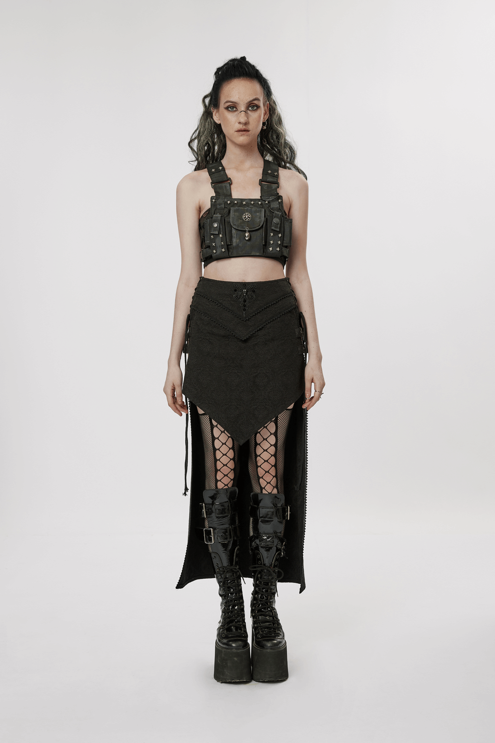 Punk Rave High-Low Asymmetrical Jacquard Skirt