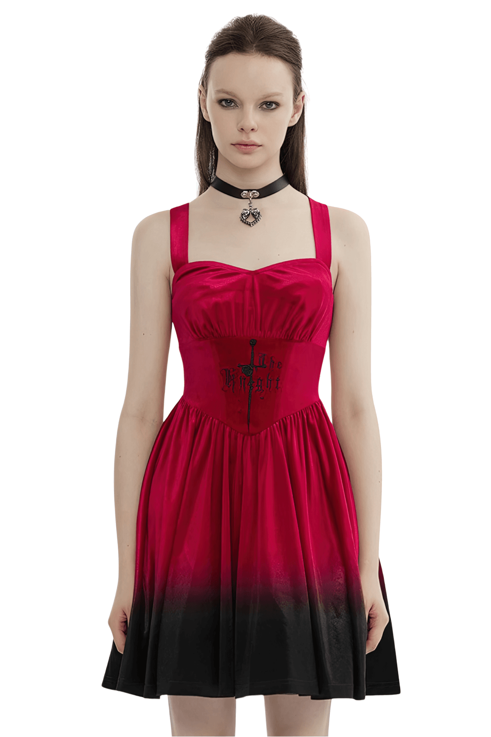 Punk Rave Red Gothic The Knight Embroidered Velvet Dress