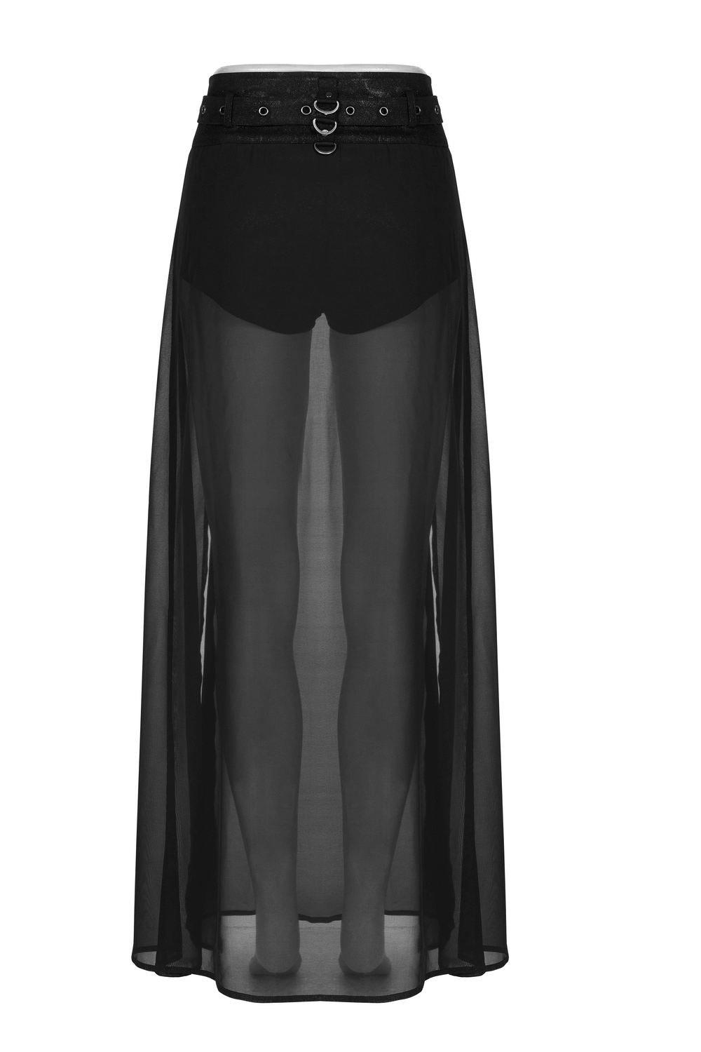 Punk Rave sheer overlay split skirt featuring a detachable belt, perfect for an edgy and gothic look.